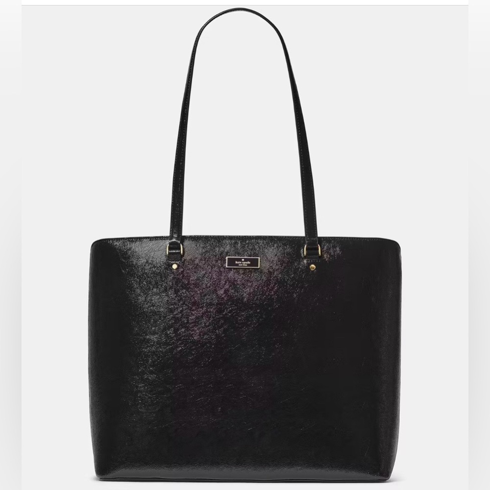 NWT Kate Spade Bridget Crinkle Patent Large Tote w Dustbag in Black - MSRP $399